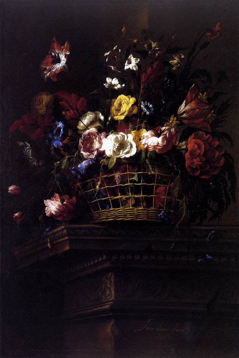 Basket of Flowers on a Plinth
