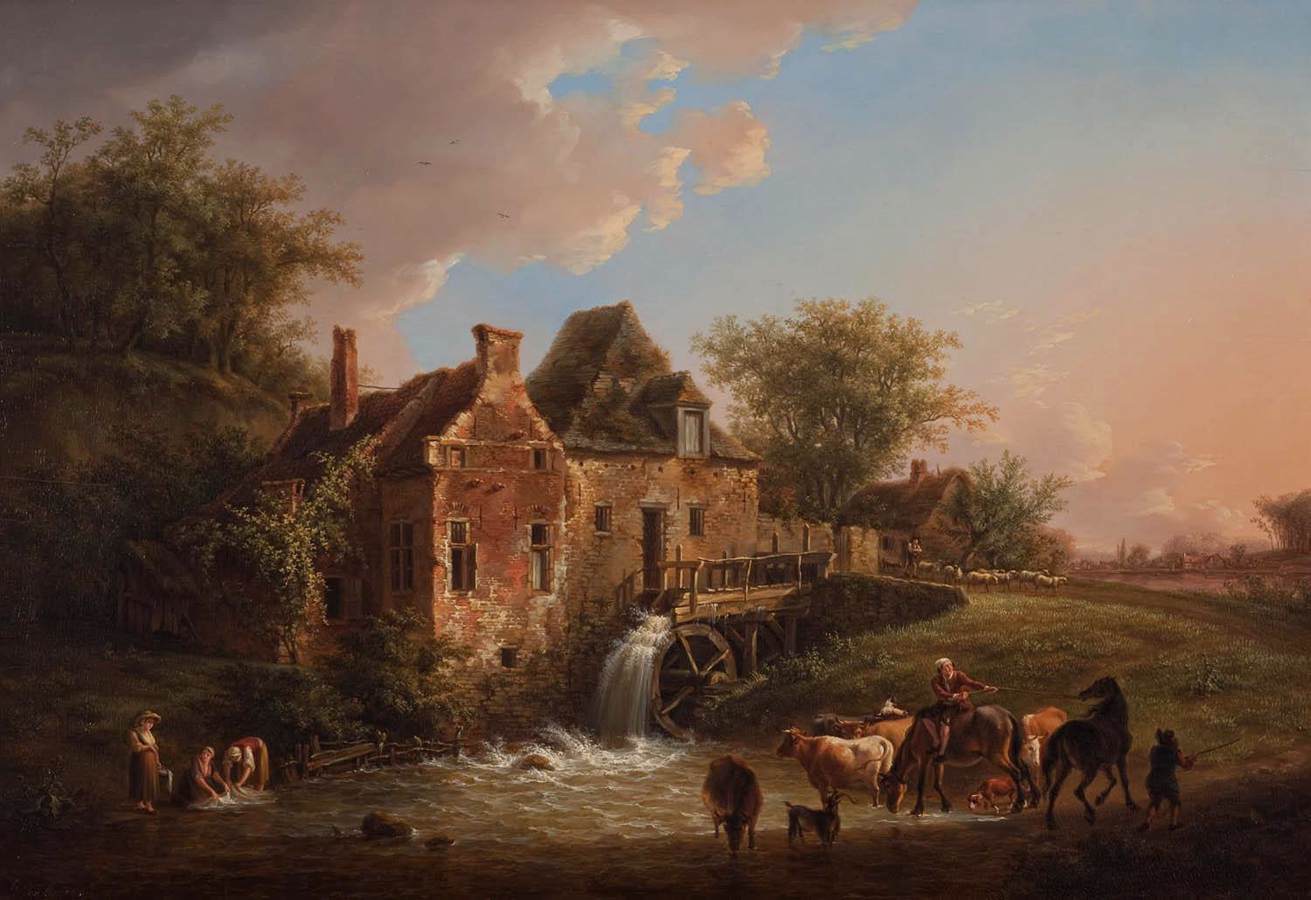 Landscape with Waterfall and Farm