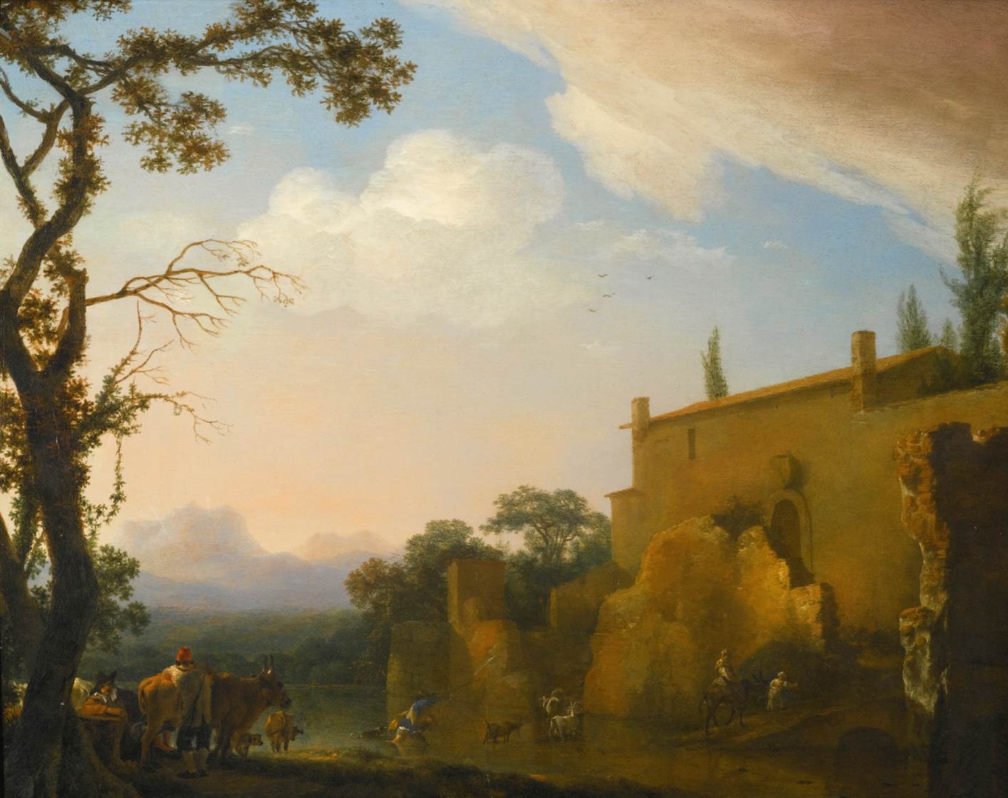 Italianate Landscape with Peasants and Animals Fording a River