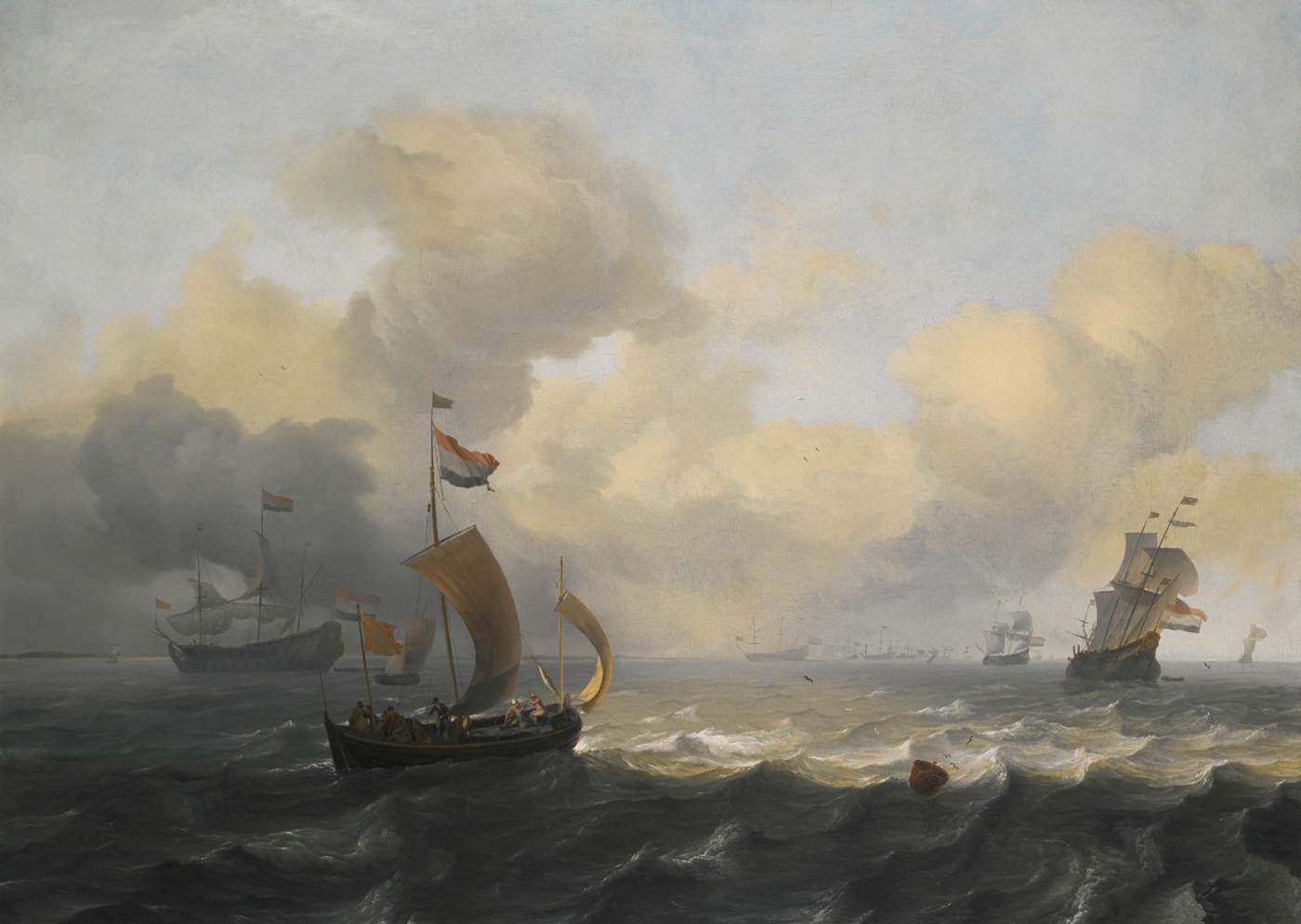 Dutch Vessels off a Coastline on a Breezy Day