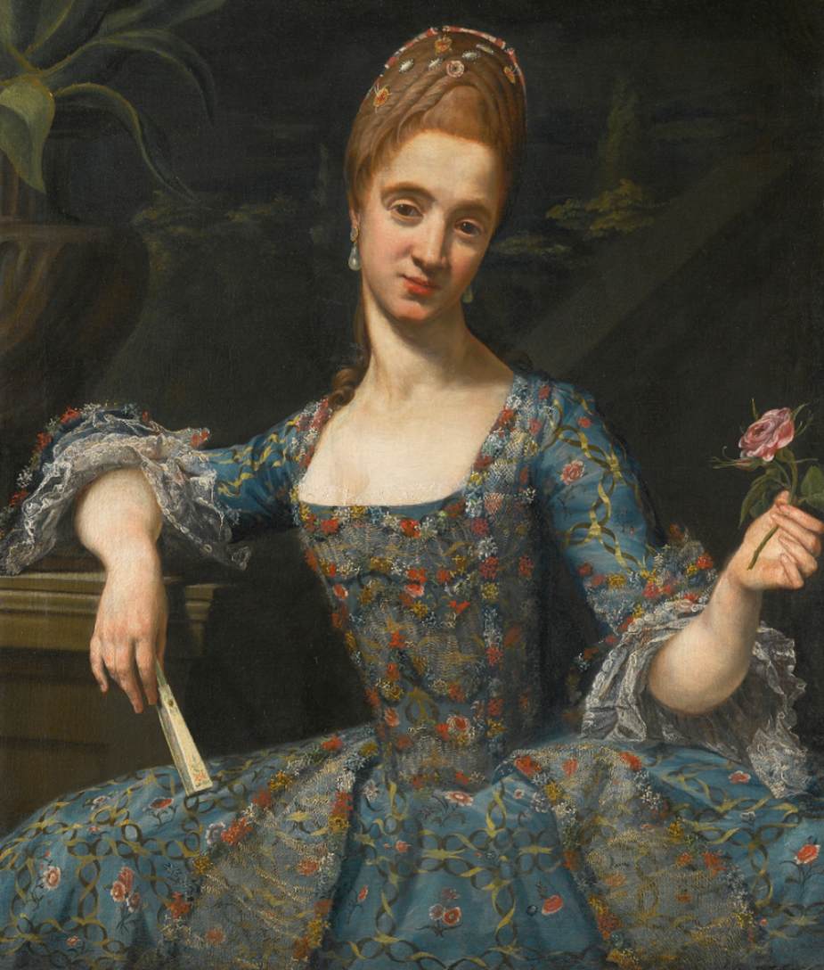 Portrait of a Lady in an Elaborately Embroidered Blue Dress