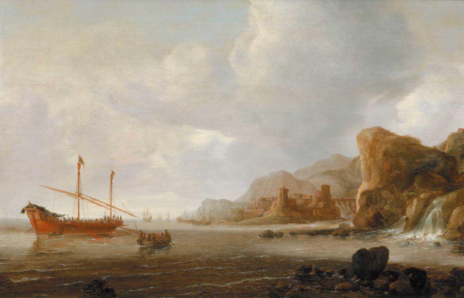 Galley in front of a Mediterranean Coast