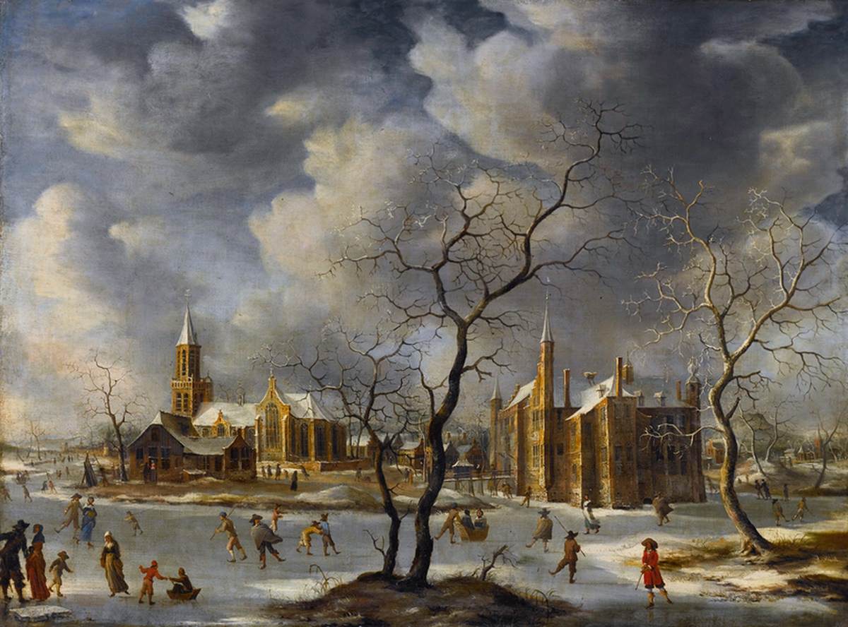 Winter Landscape with Skaters on a Frozen Lake