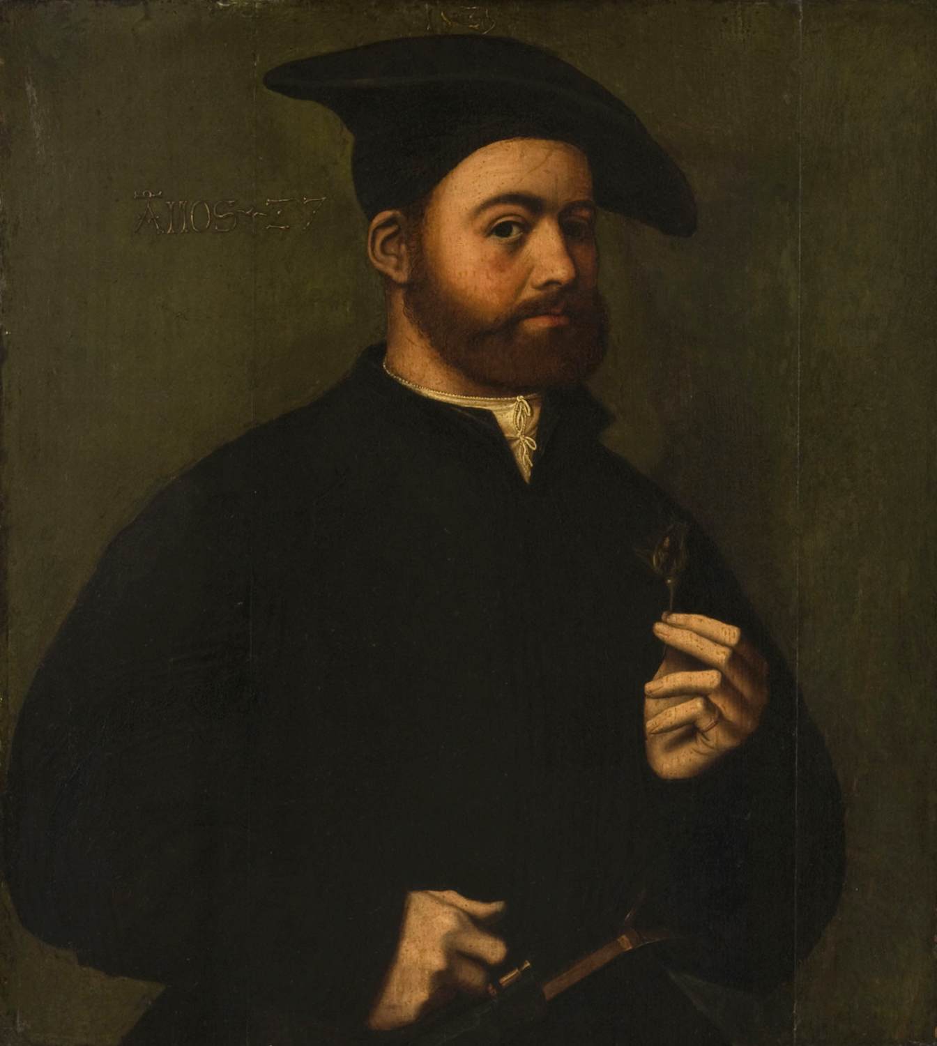 Portrait of a Man Holding a Rose