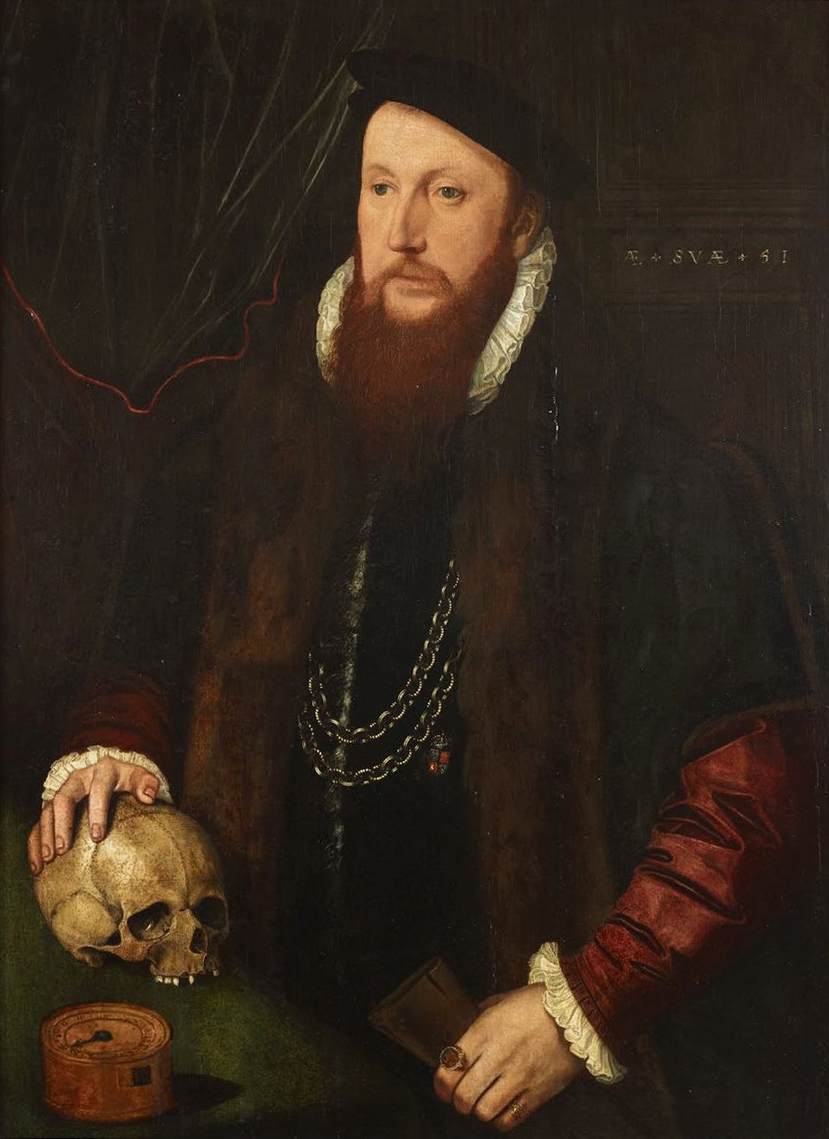 William Ffytch with his Hand on a Skull