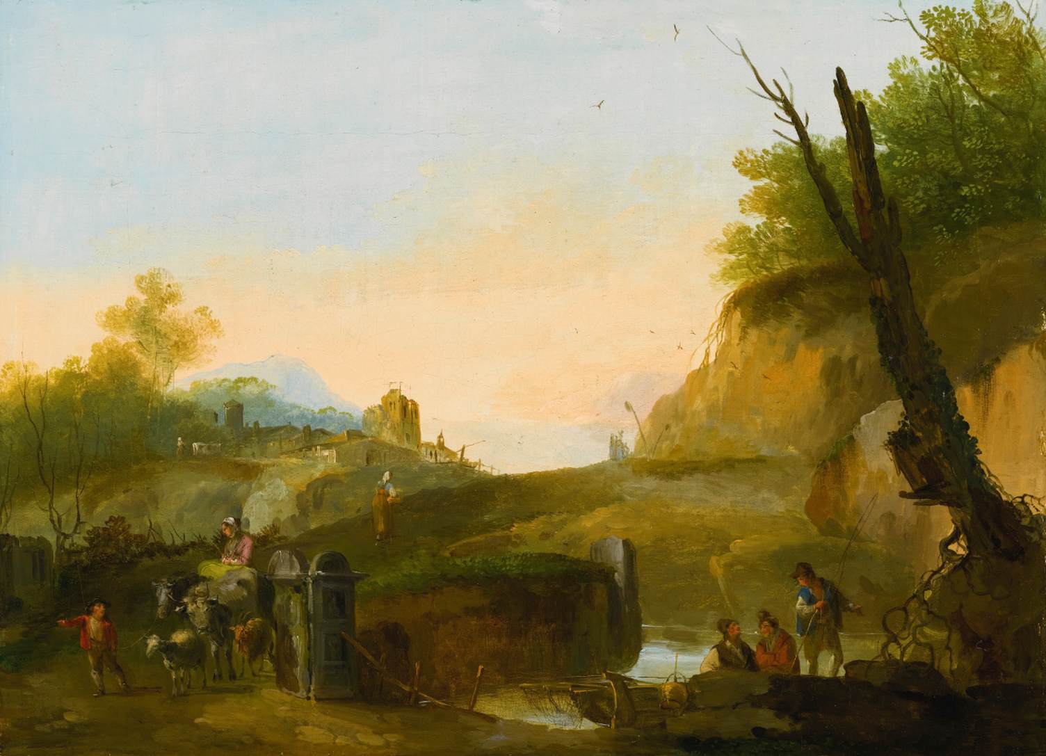 Evening Landscape with Travellers Crossing a Bridge