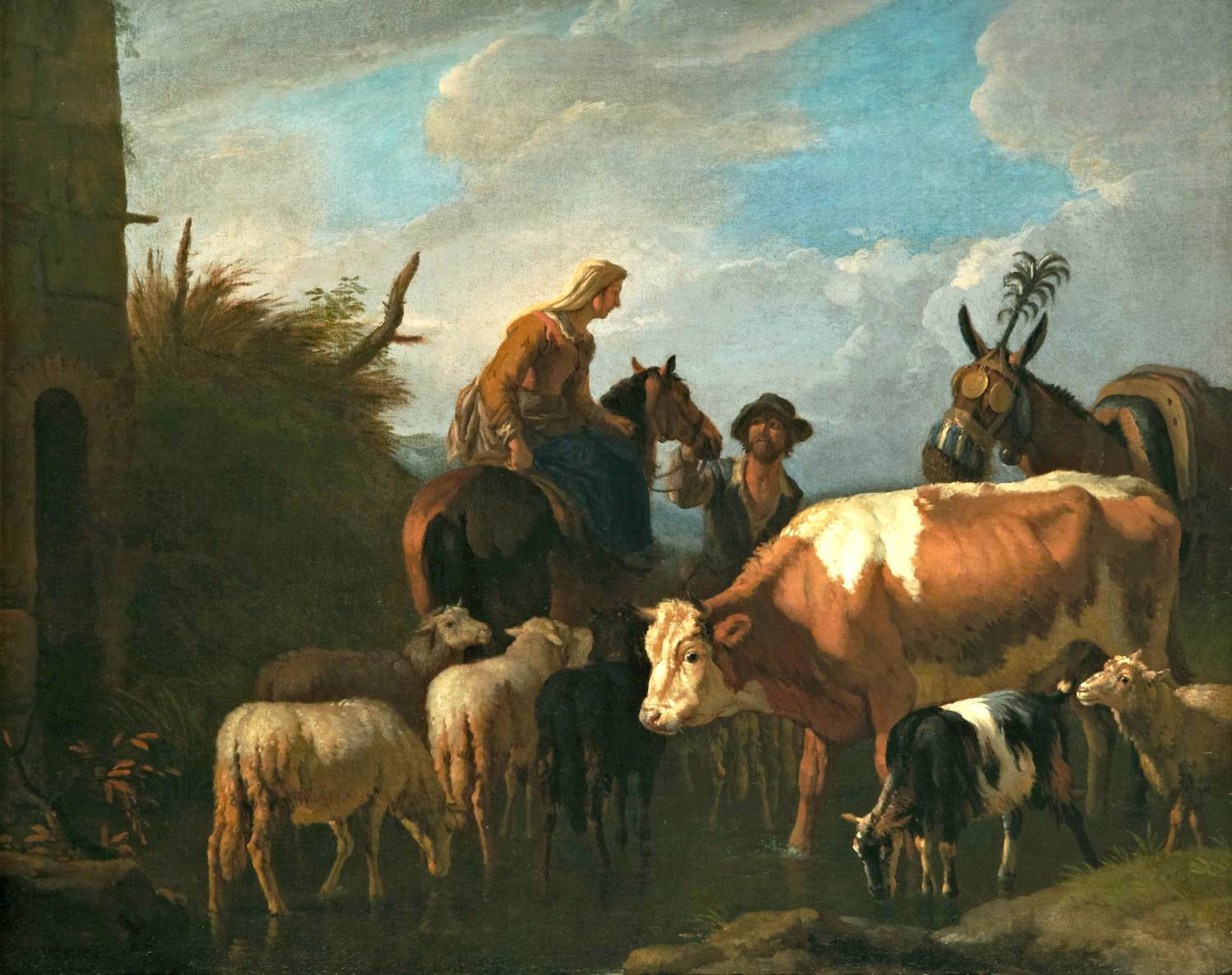 Peasant Couple amongst their Cattle and Sheep