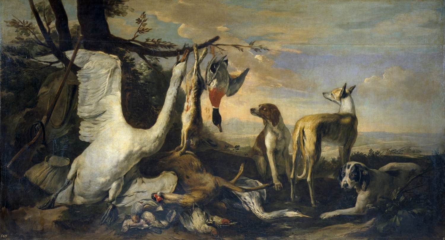 Hunting Still-Life with Dogs and a Dead Swan