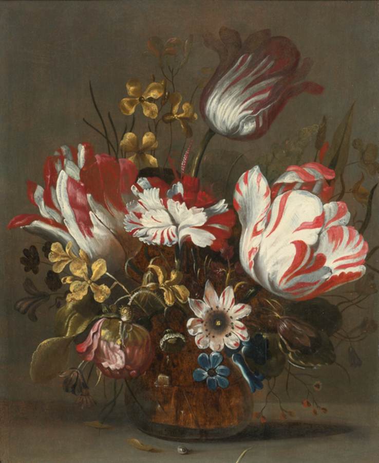 Tulips and Other Flowers in a Glass Vase