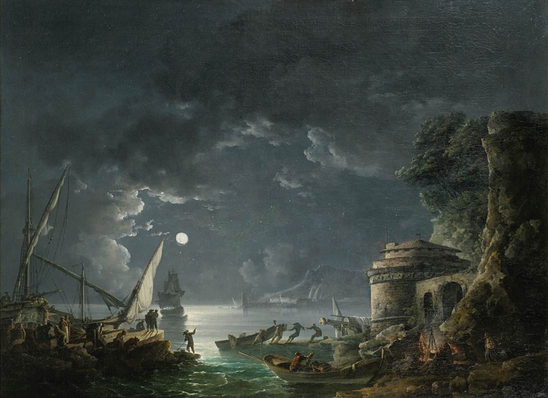 View of a Moonlit Mediterranean Harbour