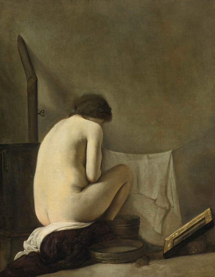 Seated Nude Bathing by a Stove