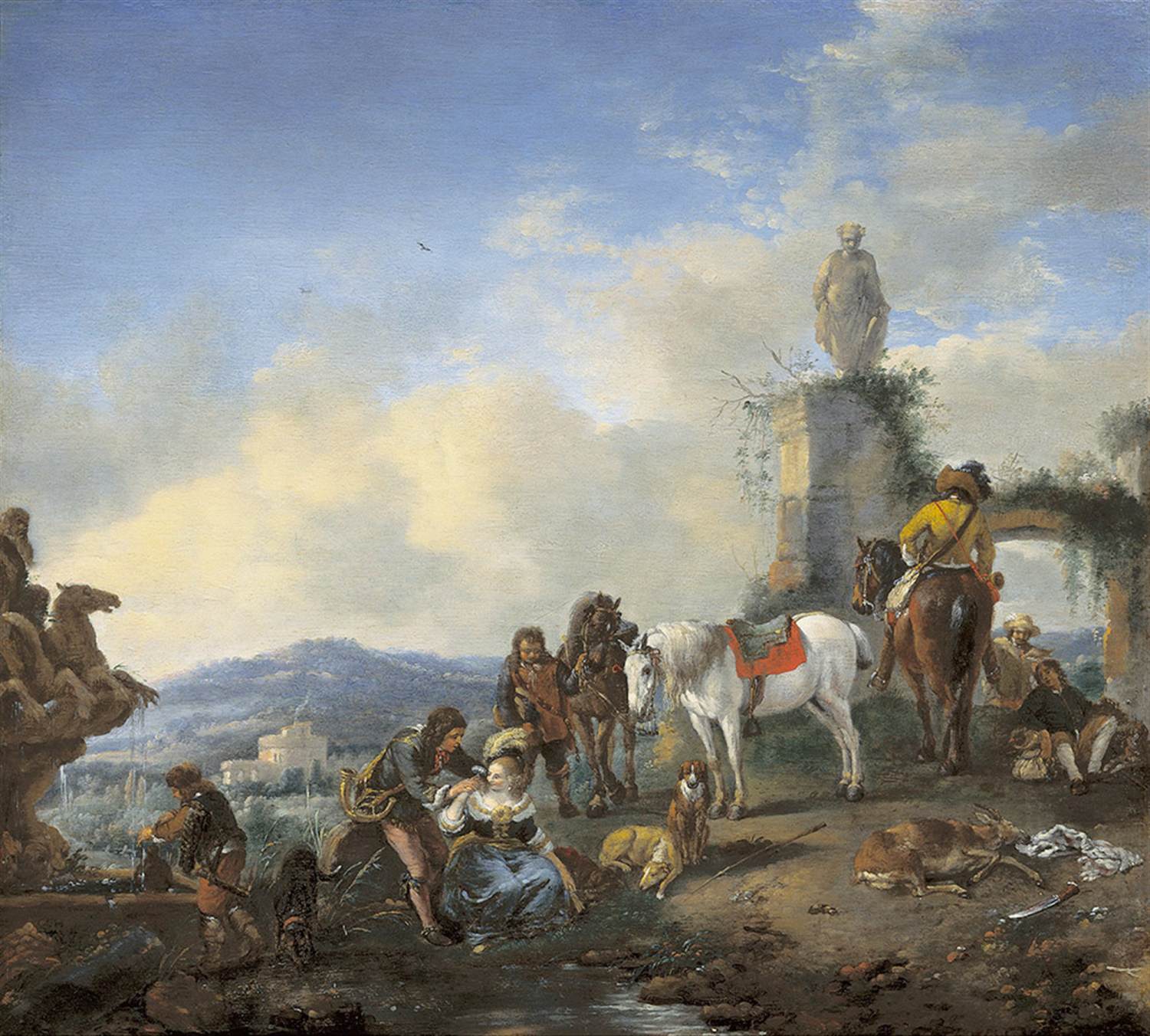 Hunters Resting beside a Fountain