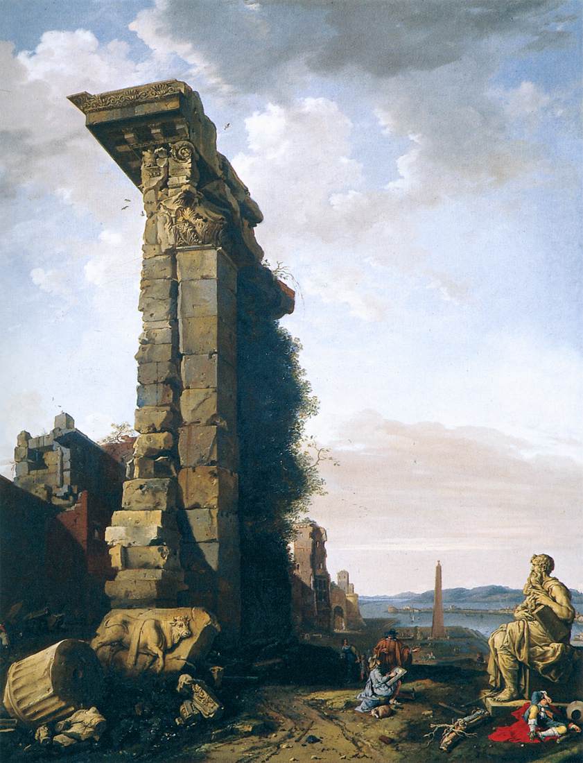 Idealised View with Roman Ruins, Sculptures, and a Port