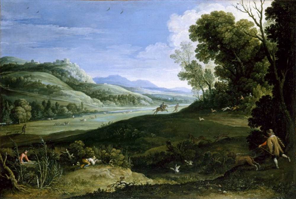 Landscape with Huntsmen Pursuing a Hare