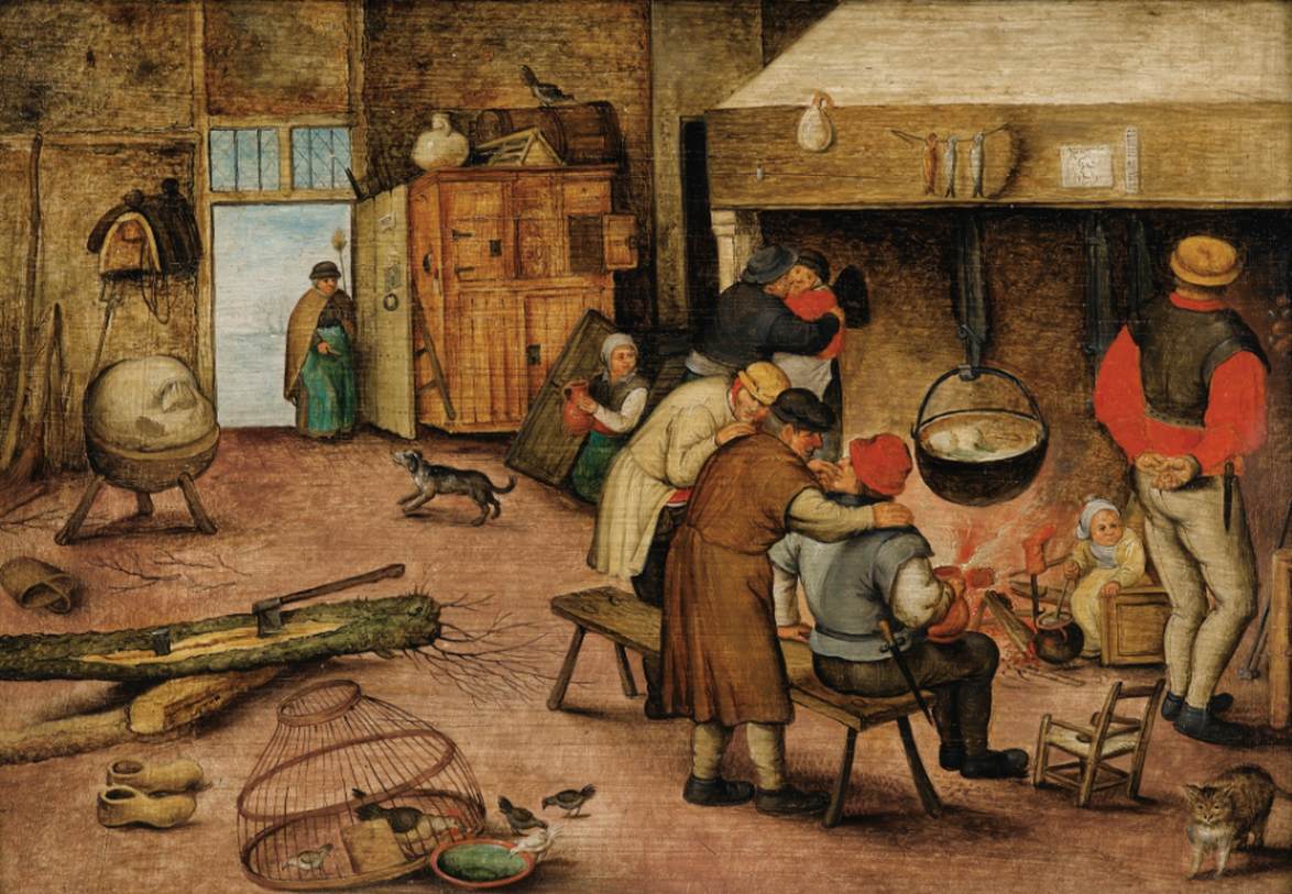 Peasants Warming Themselves beside a Hearth