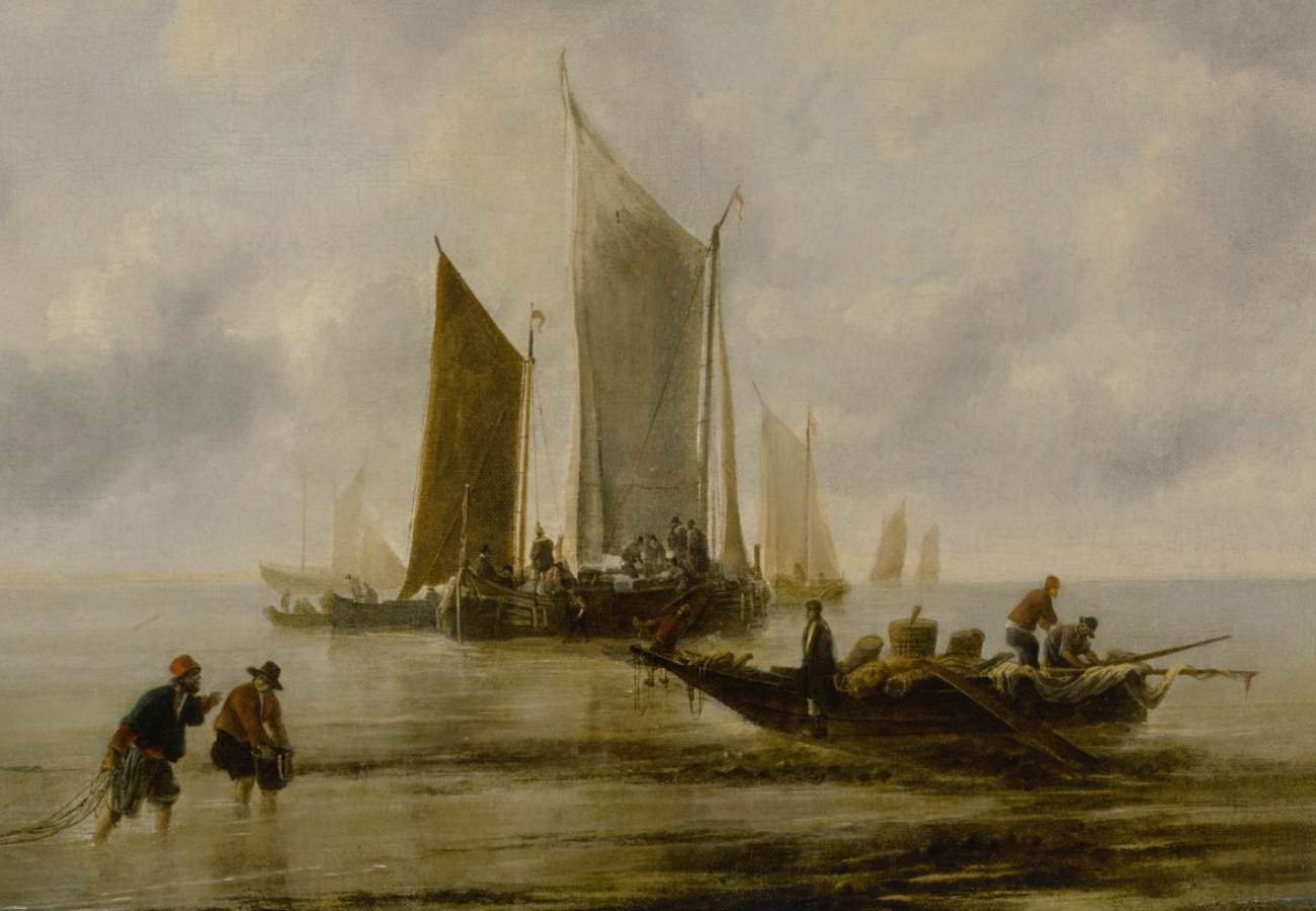 Seascape with Fishermen and Figures on a Pier (detail)