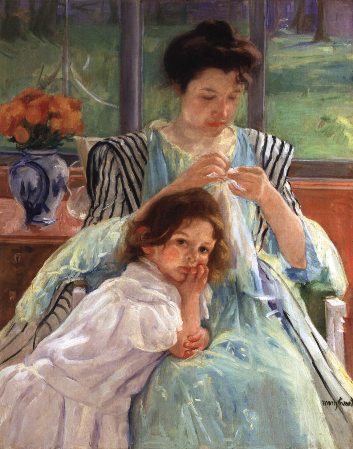 Young Mother Sewing