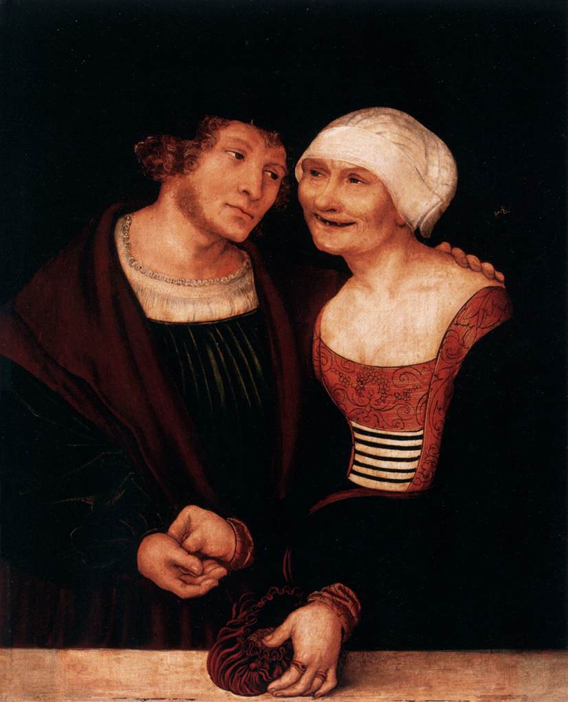 Ill-Matched Couple: Young Man and Old Woman