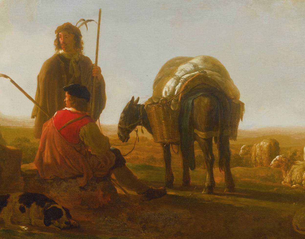 Two Shepherds with a Mule and a Dog in a Hilly Landscape (detail)