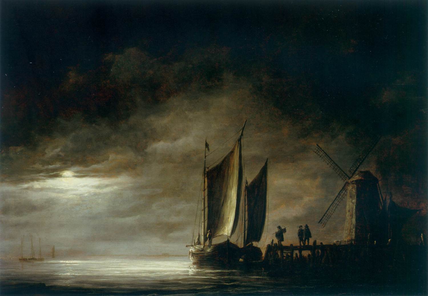 Dordrecht Harbour by Moonlight