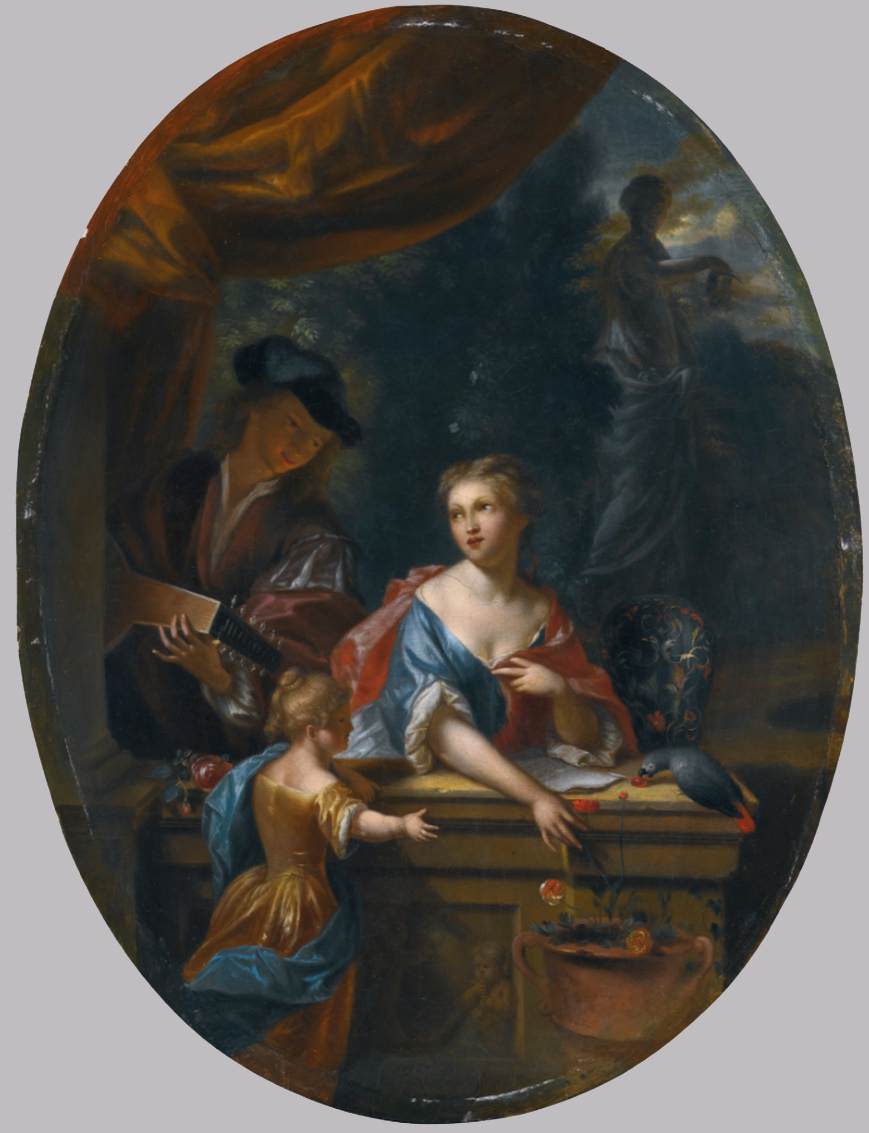 A Lady and a Child by a Balustrade