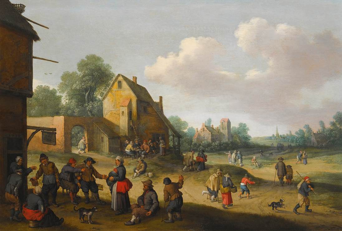 Village Scene with Figures outside an Inn