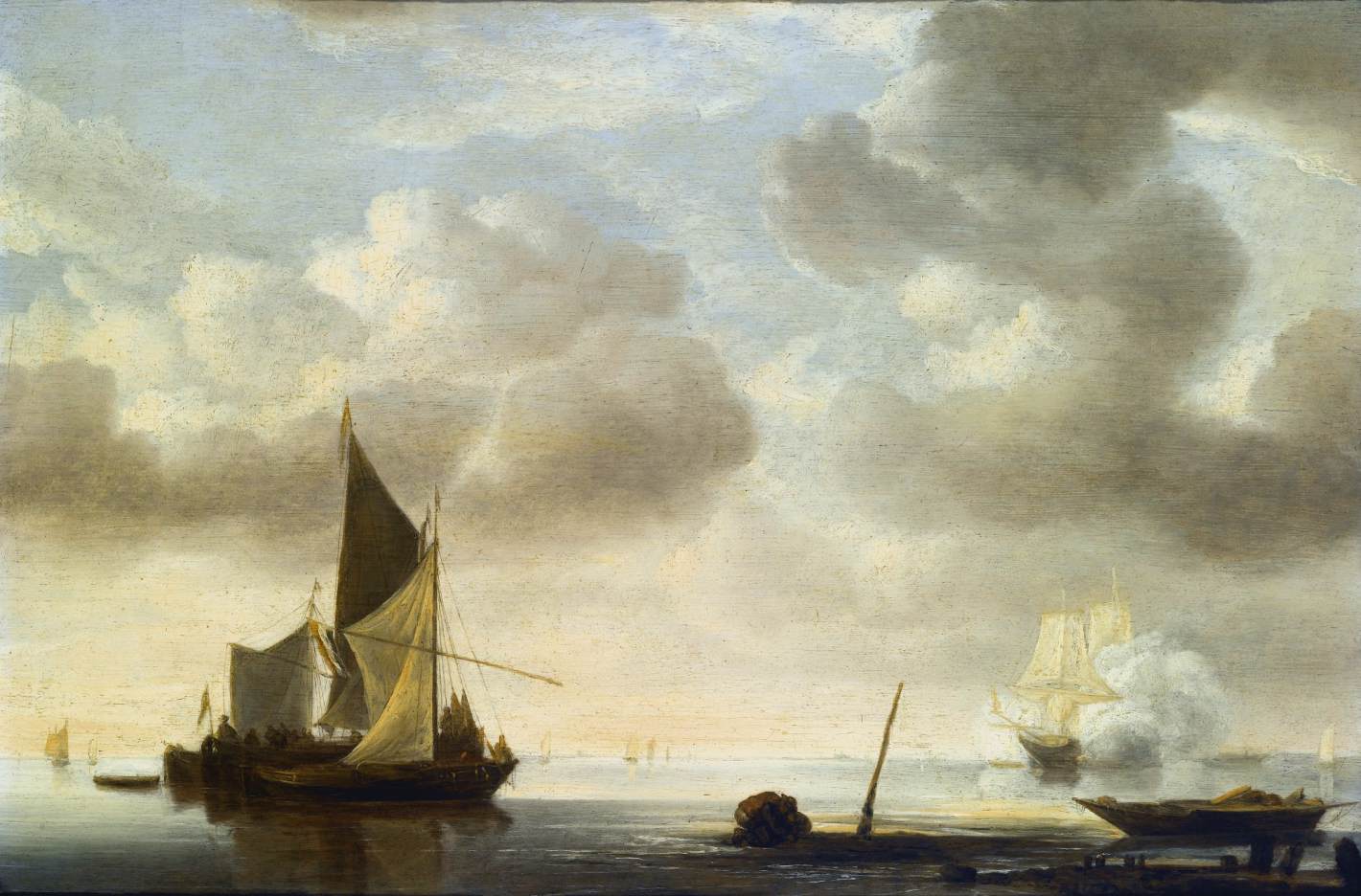 River Landscape with a Vessel Saluting