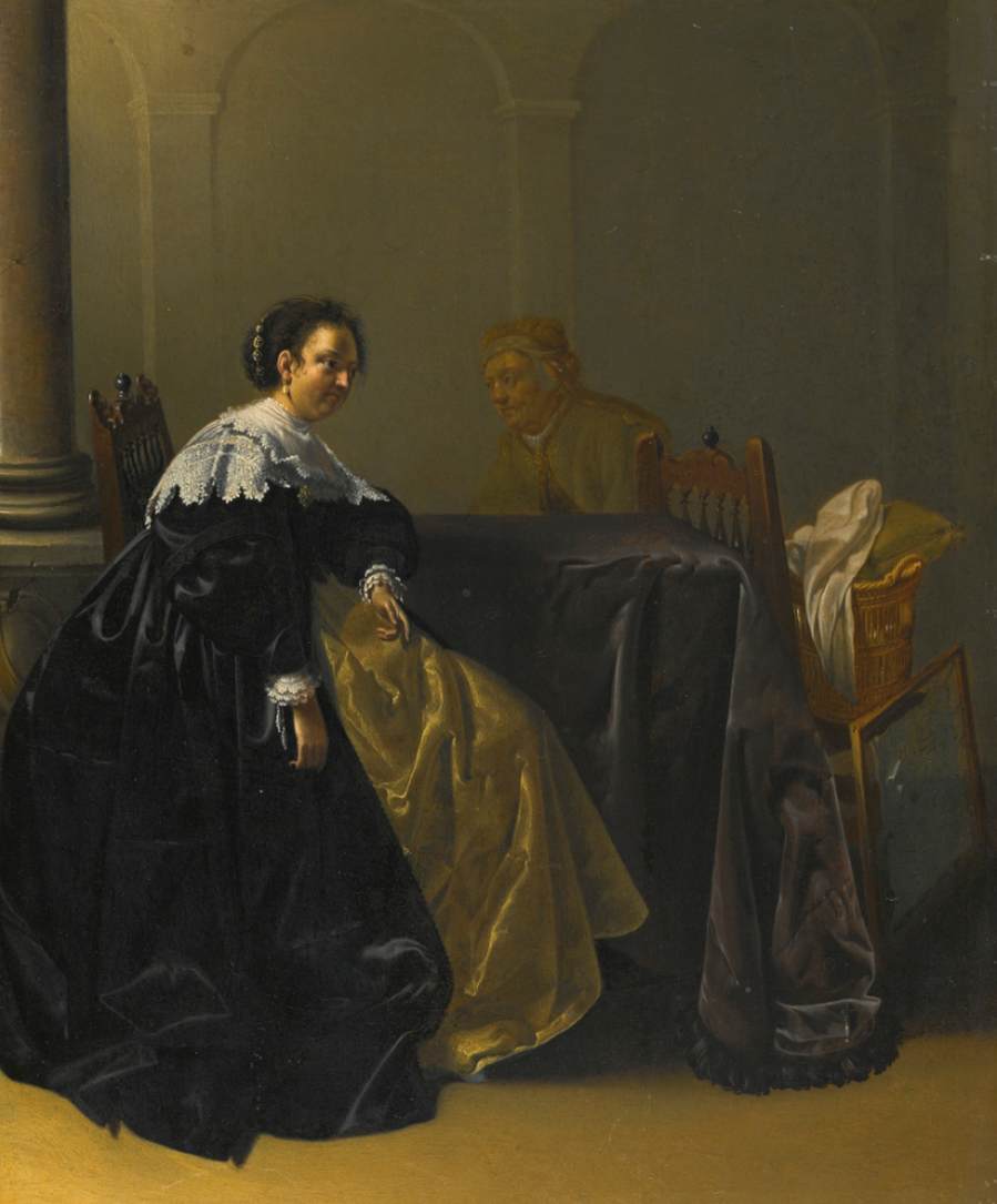 Elegant Young Lady and Old Maid in an Interior
