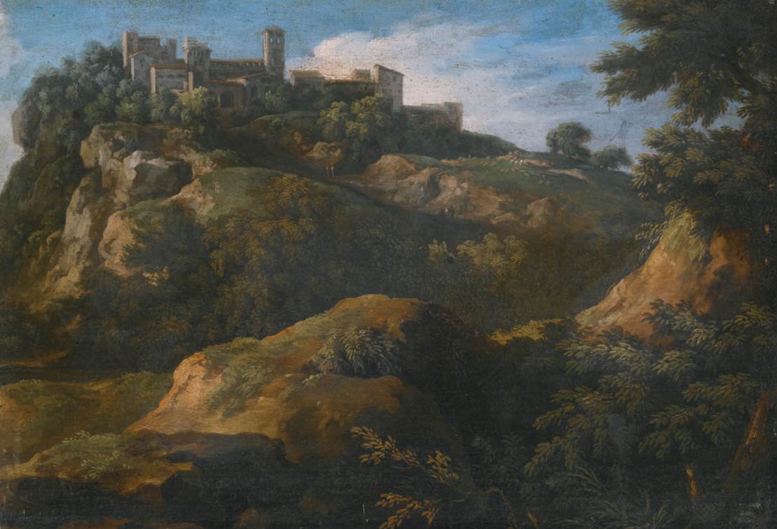 Rocky Roman Landscape with a Hilltop Town
