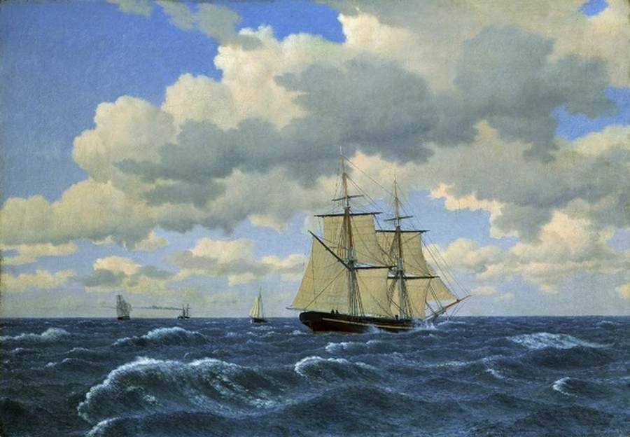 A Brig under Sail in Fair Weather