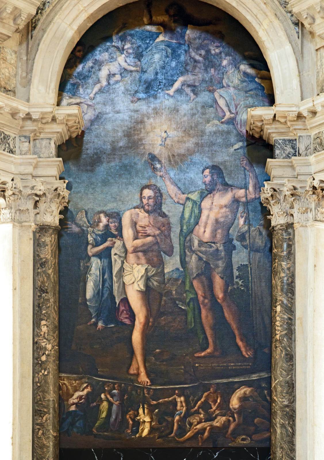 The Baptism of Christ between Sts. Francis and Bernardine of Siena
