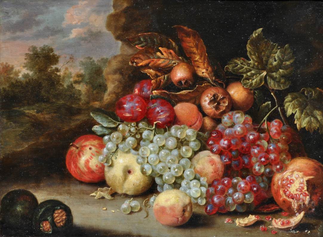 A Fruit Still-Life against a Landscape