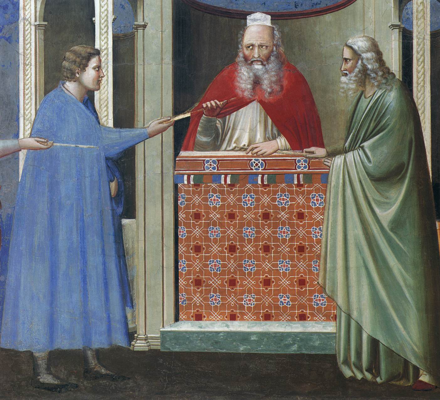 No. 9 Scenes from the Life of the Virgin: 3. The Bringing of the Rods to the Temple (detail)