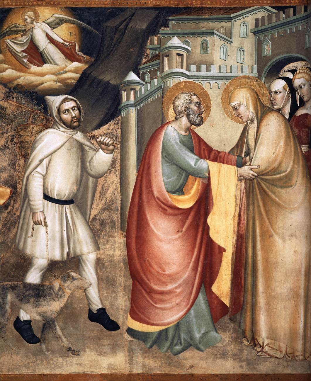 Meeting of Joachim and Anne at the Golden Gate (north wall, detail)