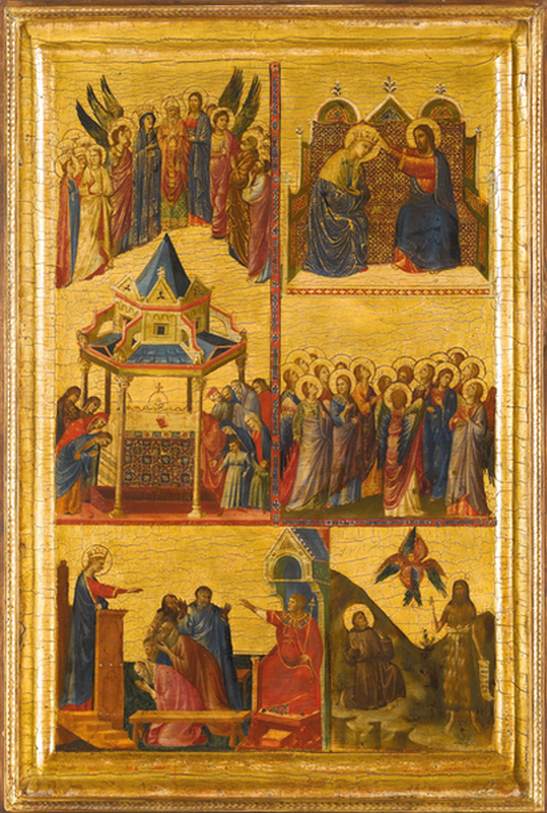 Left wing of a diptych: Stories from the Life of the Virgin and Saints