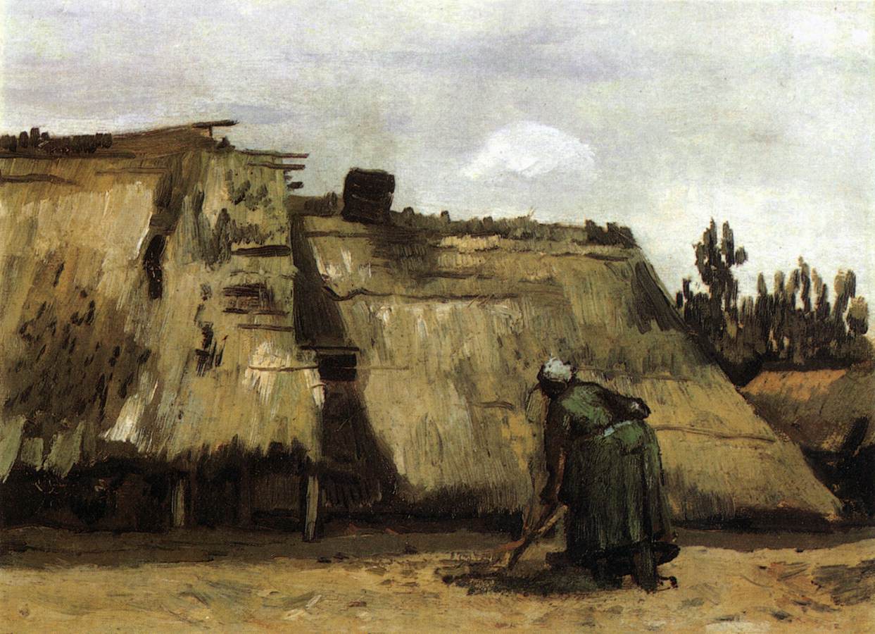 Cottage with Woman Digging