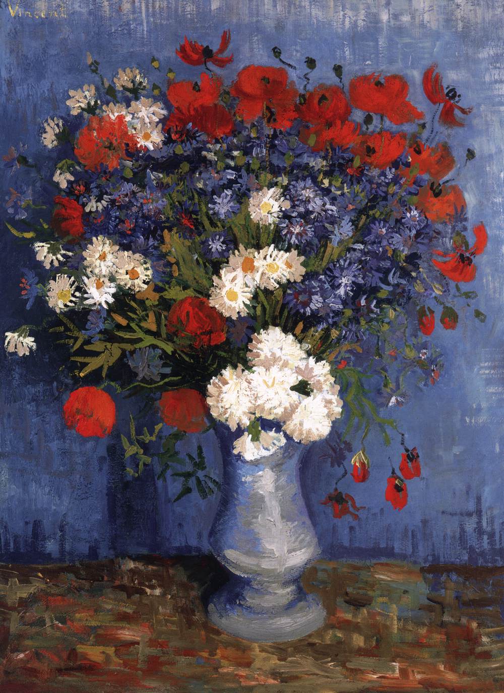 Vase with Cornflowers and Poppies