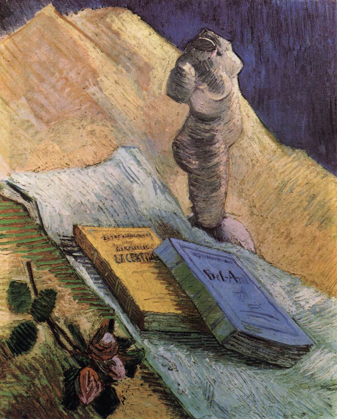 Still-Life with Plater Statuette, a Rose and Two Novels