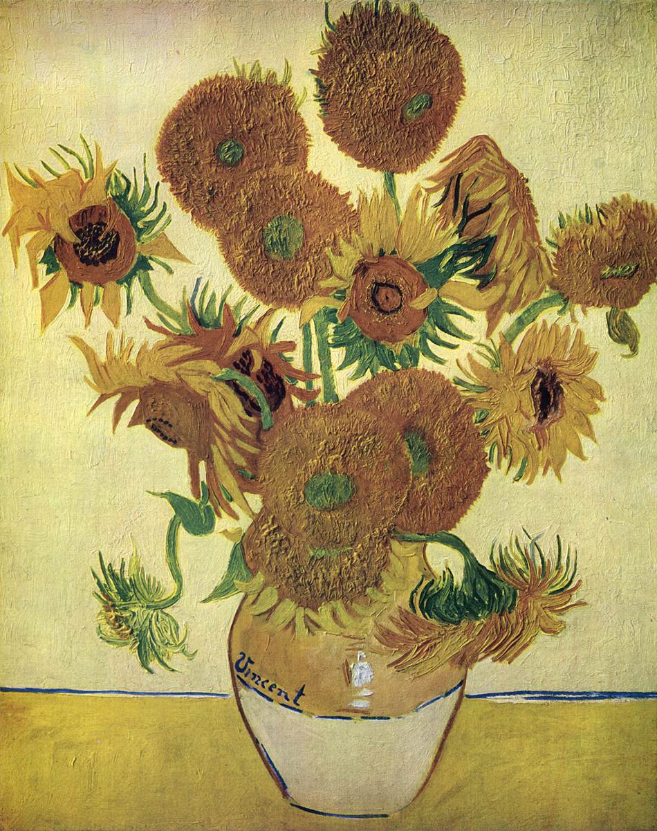 Vase with Fourteen Sunflowers