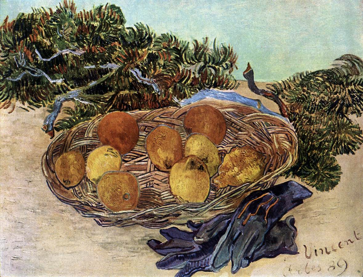 Still-Life: Oranges, Lemons and Blue Gloves