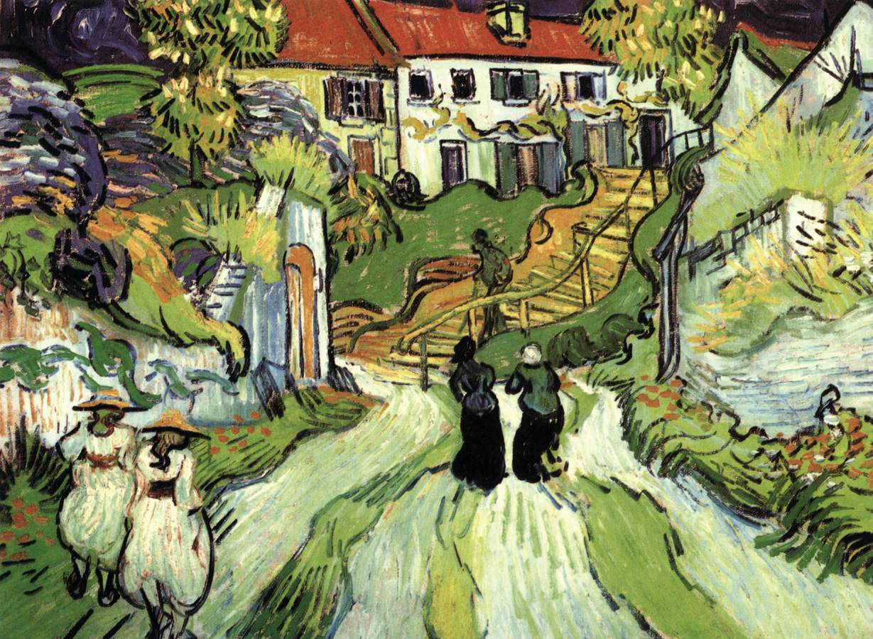 Village Street and Steps in Auvers with Figures