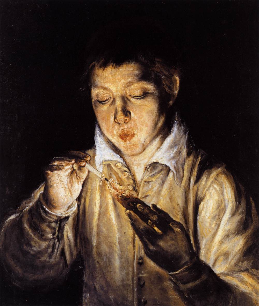 A Boy Blowing on an Ember to Light a Candle (Soplón)
