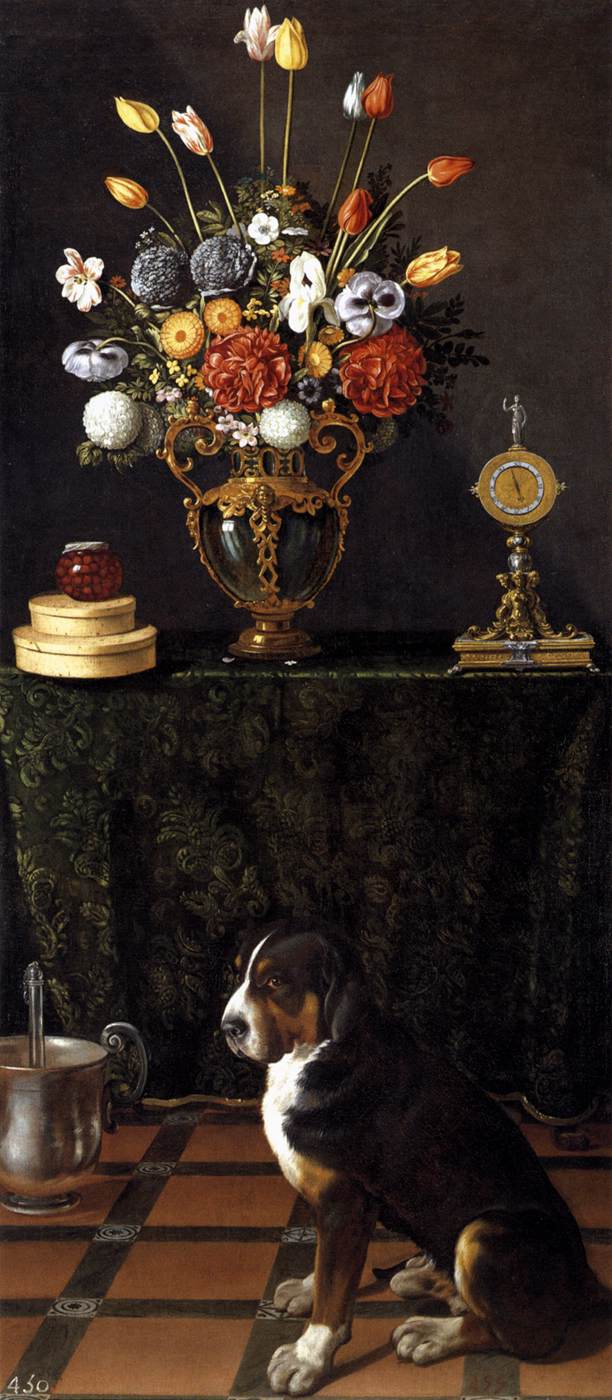 Still Life with Flowers and a Dog