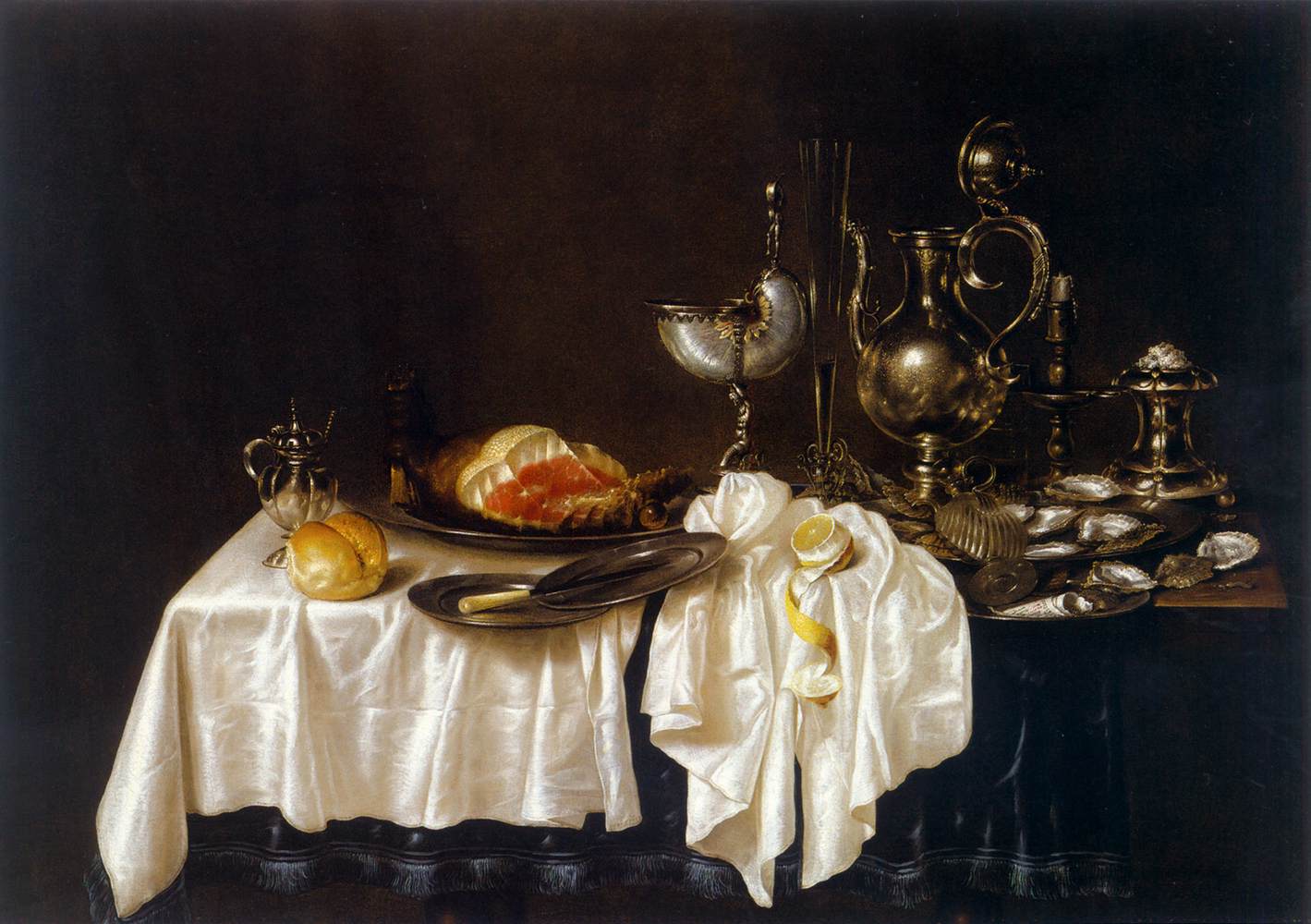 Still-Life with Ham, Bread and Precious Vessels