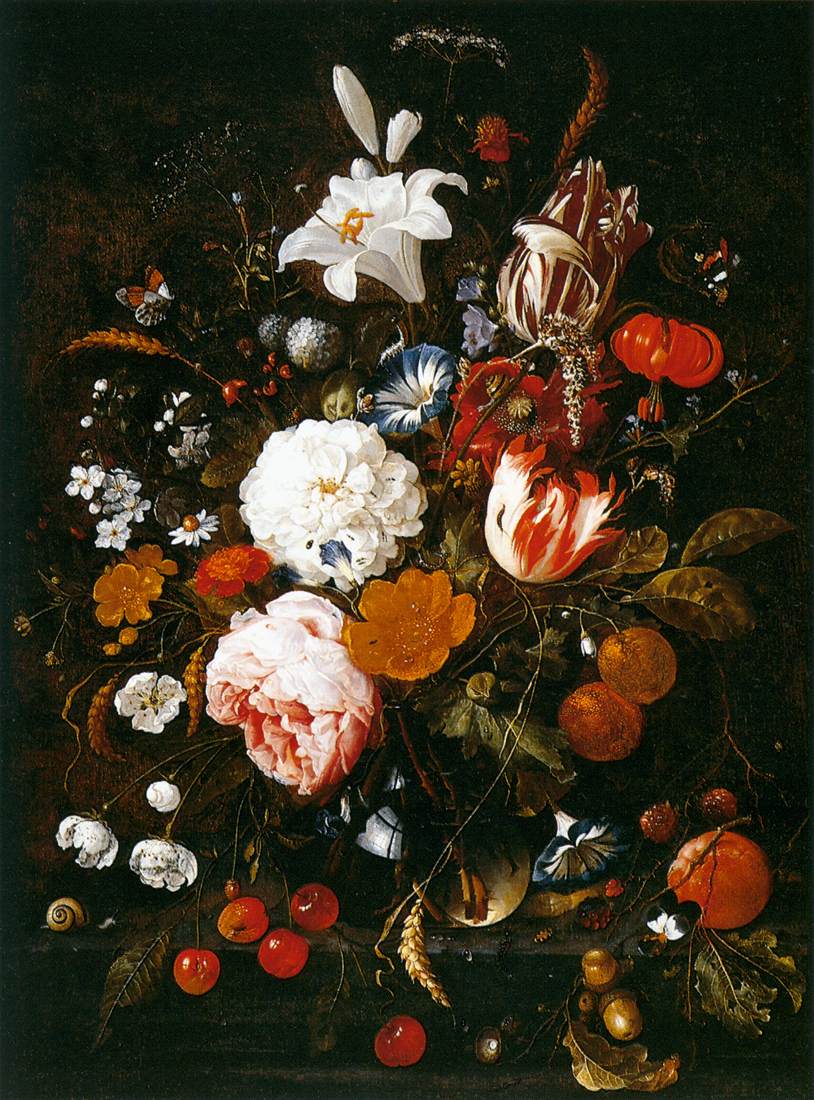 Still-Life with Flowers in a Glass Vase and Fruit