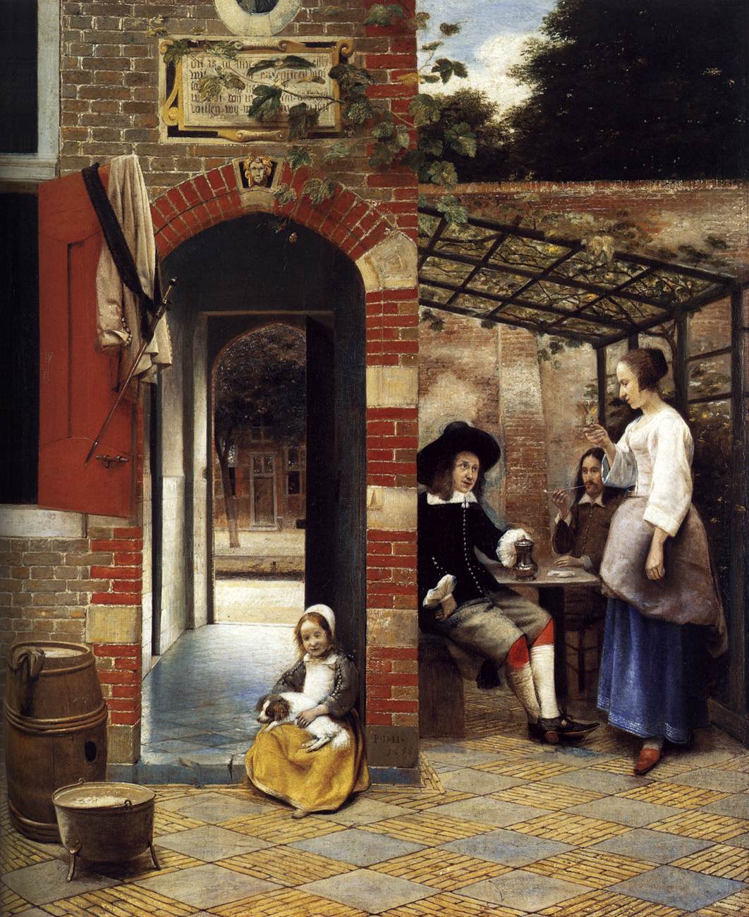 Figures Drinking in a Courtyard
