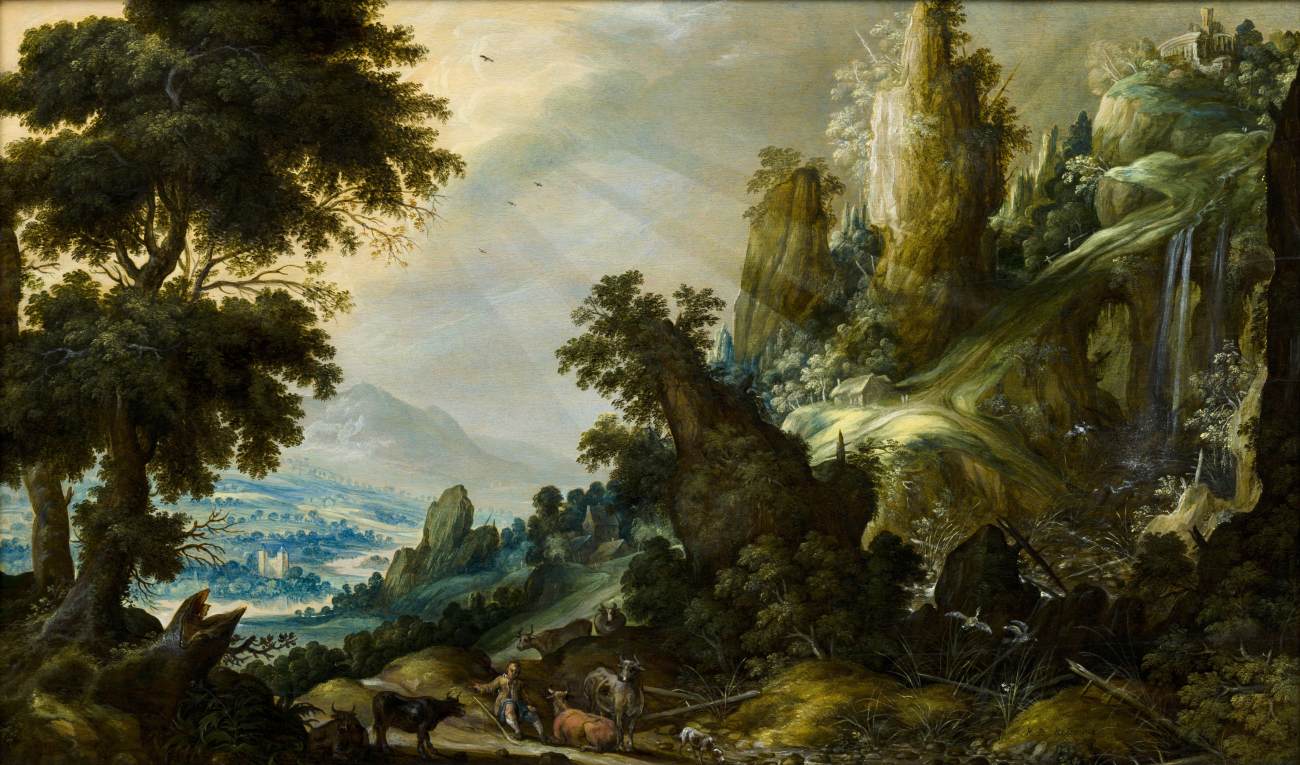 Mountain Landscape with Waterfall