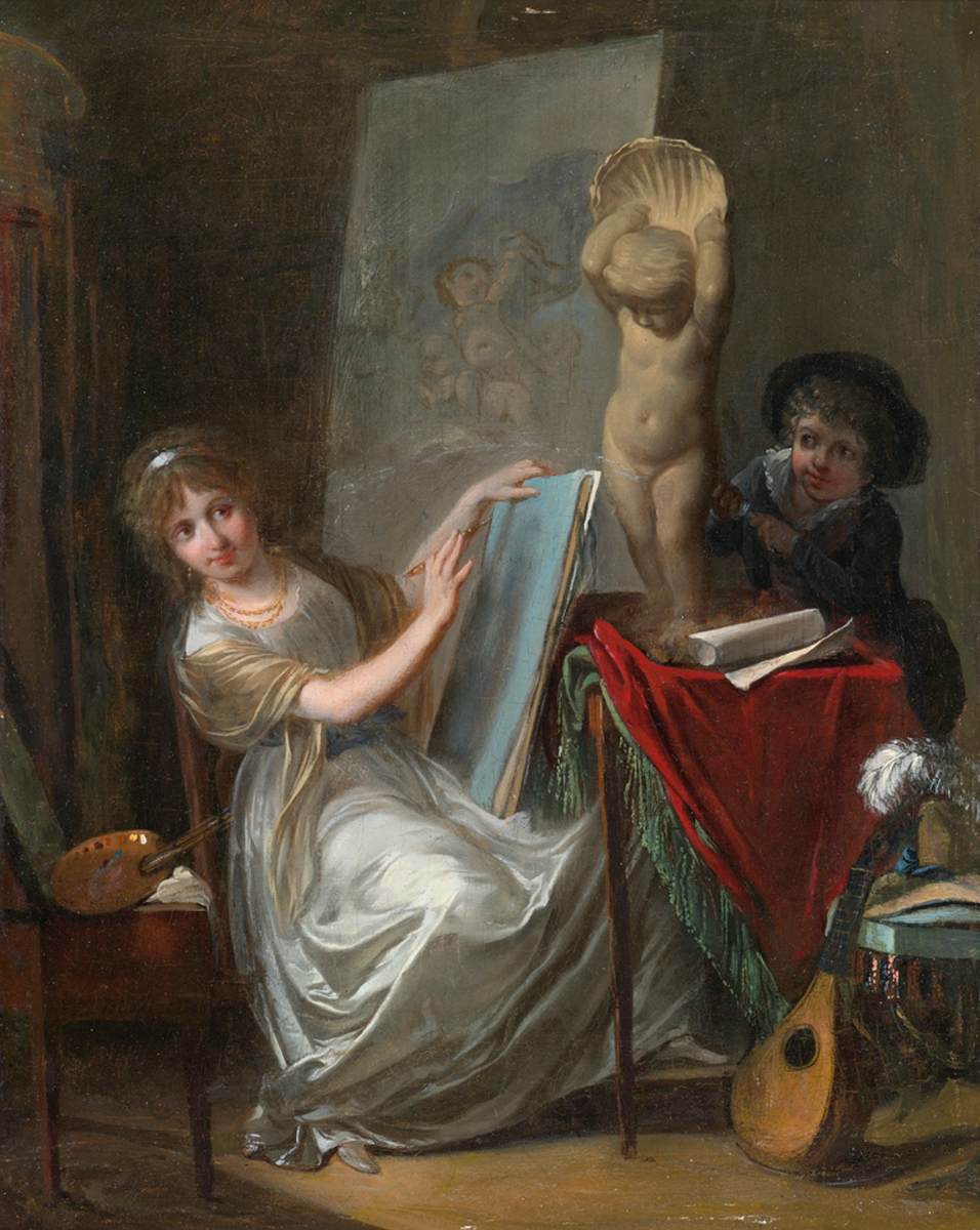 Studio Interior with a Young Woman Painting