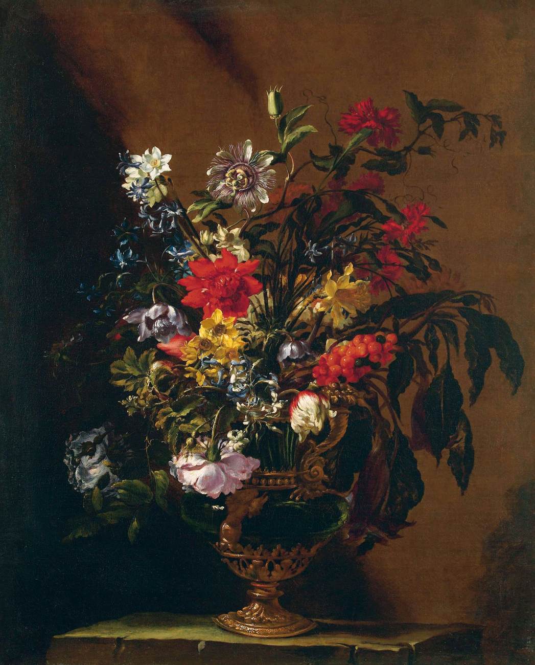 Flowers in a Vase on a Stone Ledge