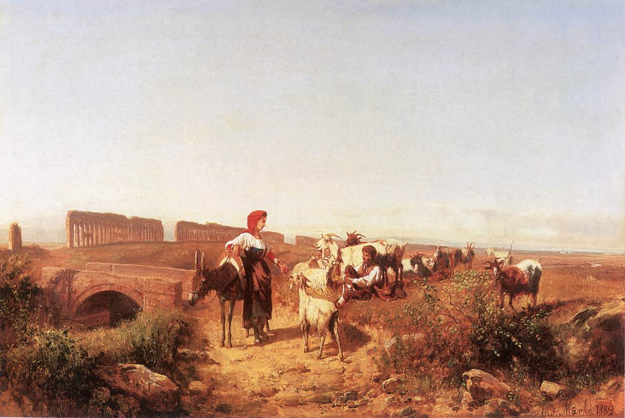 Sunlit Italian Landscape with Goats